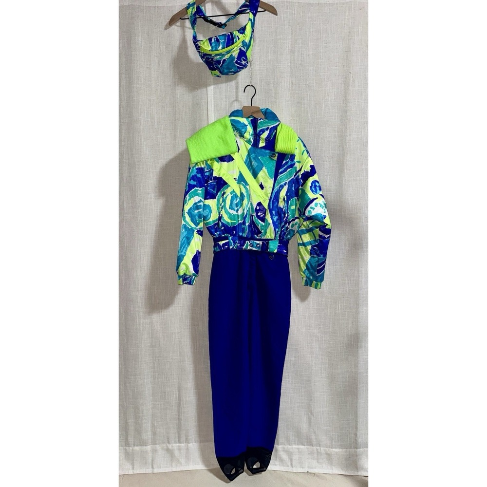 Vintage Obermeyer Snow Ski Suit Women's Sz 10 Neon Abstract Retro Fanny Pack Y2K